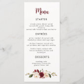 Rustic Bourgondië Roze Trouwmenu Menu (Voorkant)