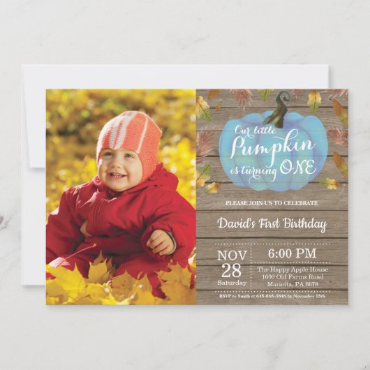 Rustic Boy Citrouille First Birthday Invitation Bl (Devant)