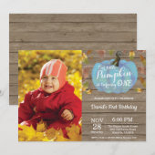 Rustic Boy Citrouille First Birthday Invitation Bl (Devant / Derrière)