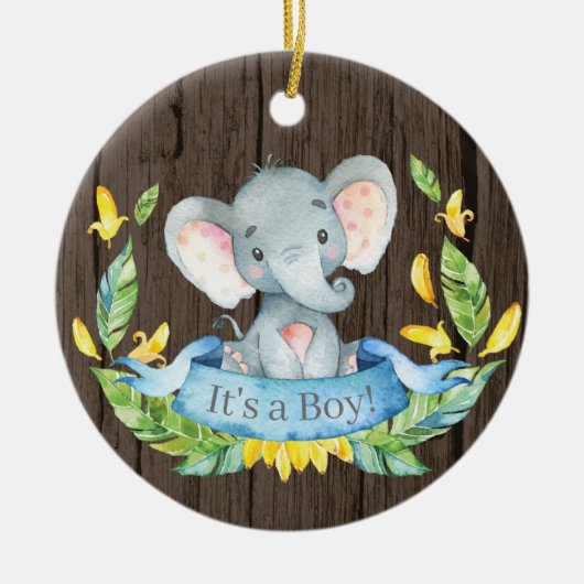 Rustic Boy Elephant Baby shower Blue Keramisch Ornament (Voorkant)