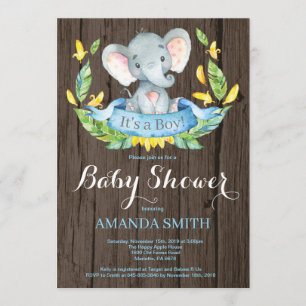 Rustic Boy Elephant Baby shower Invitation Kaart