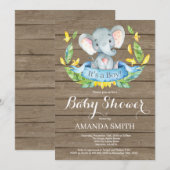 Rustic Boy Elephant Baby shower Invitation Kaart (Voorkant / Achterkant)