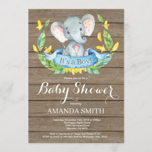 Rustic Boy Elephant Baby shower Invitation Kaart