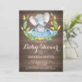 Rustic Boy Elephant Baby shower Invitation Kaart (Staand voorkant)