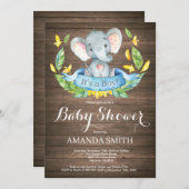 Rustic Boy Elephant Baby shower Invitation Kaart (Voorkant / Achterkant)