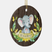 Rustic Boy Elephant Baby shower Yellow Keramisch Ornament (Rechts)