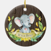 Rustic Boy Elephant Baby shower Yellow Keramisch Ornament (Achterkant)