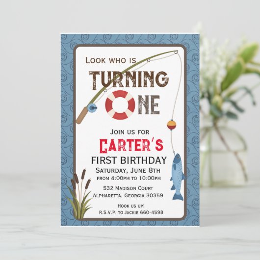 Rustic Boy Fishing Invitation d'anniversaire (Debout devant)