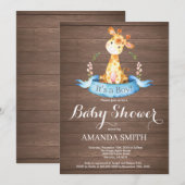 Rustic Boy Giraffe Baby shower Invitation (Devant / Derrière)