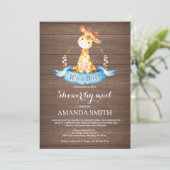 Rustic Boy Giraffe Baby shower via Mail Invitation Kaart (Staand voorkant)