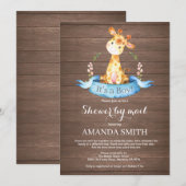 Rustic Boy Giraffe Baby shower via Mail Invitation Kaart (Voorkant / Achterkant)