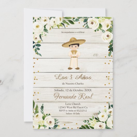 Rustic Boy Invitaciones Tres Anos Kaart (Voorkant)
