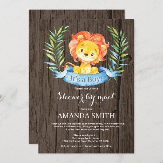 Rustic Boy Lion Baby shower per post Kaart (Voorkant / Achterkant)