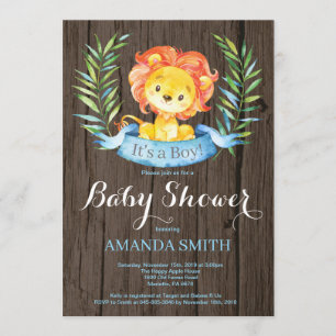 Rustic Boy Lion Baby shower Uitnodiging