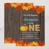 Rustic Boy Pumpkin Herfst Birthday Invitation Gold Kaart (Voorkant / Achterkant)