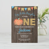Rustic Boy Pumpkin Herfst Birthday Invitation Gold Kaart (Staand voorkant)
