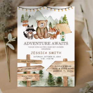 Rustic Boy Woodland Forest Animals Baby shower Kaart