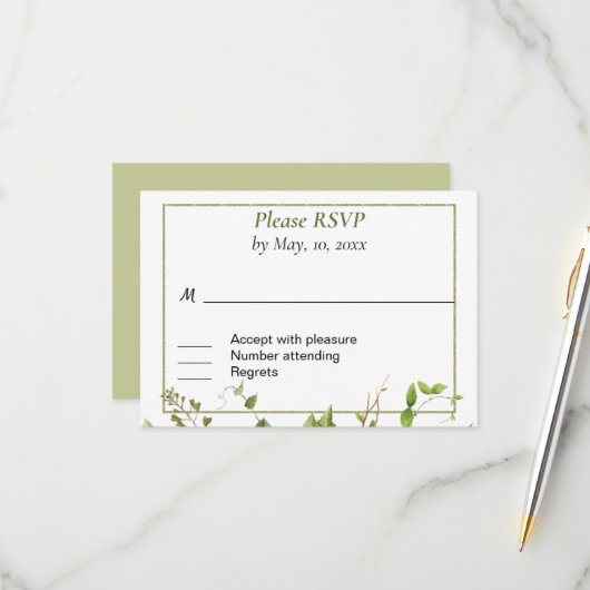 Rustic Branch Greenery Response Kaart (Voorkant / Achterkant in situ)