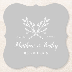 Rustic Branches Wedding Monogram   Grijs Kartonnen Onderzetters