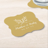 Rustic Branches Wedding Monogram | Mustard Yellow Kartonnen Onderzetters (Gekanteld)