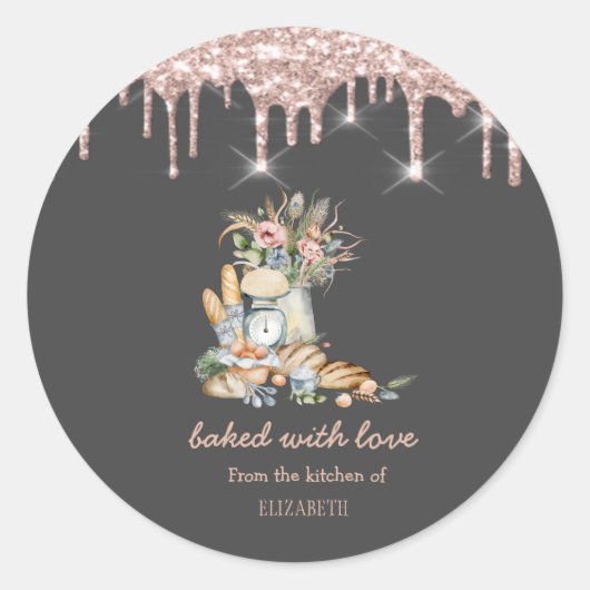 Rustic Breads Flowers Roos Gold Drips Bakkerij Ronde Sticker (Voorkant)