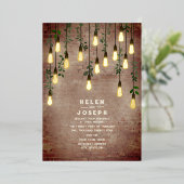 Rustic Brick  Lightbulb Botanical Wedding Folie Uitnodiging (Staand Voorkant)