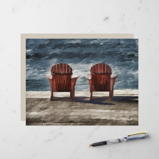 Rustic Brown Adirondack Beach Chairs Art (Voorkant / Achterkant in situ)