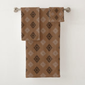 Rustic Brown and Cream Country Diamond Pattern Bad Handdoek (Insitu)