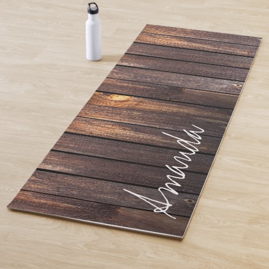 Rustic Brown Barn Wood Script Custom Name Yogamat (In situ)