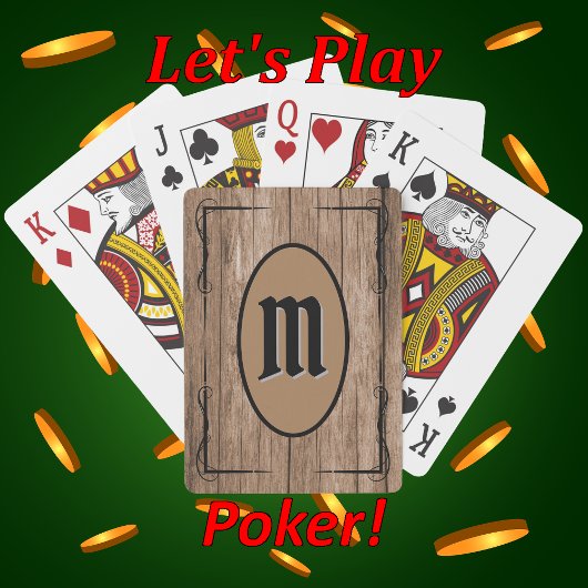 Rustic Brown Barnwood Custom Monogrammed Pokerkaarten