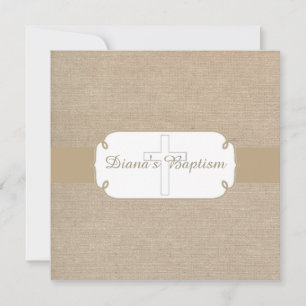 Rustic Brown & Beige Burlap Baptism Uitnodiging