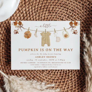 Rustic Brown Beige Clothesline Herfst baby shower Kaart