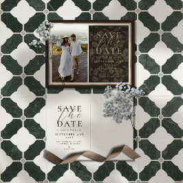 Rustic Brown Botanical Pattern Photo Wedding Aankondigingskaart