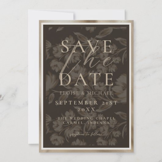 Rustic Brown Botanical Pattern Photo Wedding Save The Date (Voorkant)