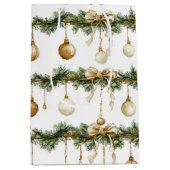 Rustic Brown Bows Cream Green Christmas Medium Cadeauzakje (Voorkant)