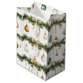Rustic Brown Bows Cream Green Christmas Medium Cadeauzakje (Achterkant Gekanteld)