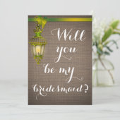 Rustic Brown Burlap Pattern Lantern Bridesmaid Kaart (Staand voorkant)