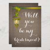 Rustic Brown Burlap Pattern Lantern Bridesmaid Kaart (Voorkant / Achterkant)