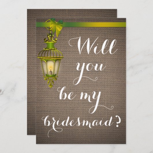 Rustic Brown Burlap Pattern Lantern Bridesmaid Kaart (Voorkant / Achterkant)