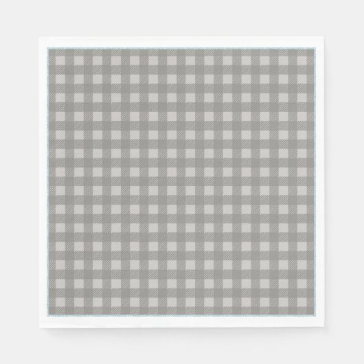 Rustic Brown Check Buffalo Pset Blue Trim Napkins Servetten (Voorkant)