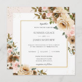 Rustic Brown Cream Blush Floral Greenery Invitatio Kaart (Voorkant / Achterkant)