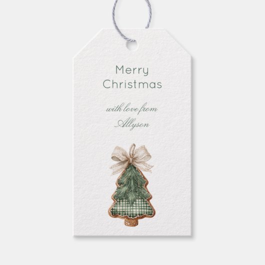 Rustic Brown Cream Green Christmas Tree Bow Cadeaulabel (Voorkant)