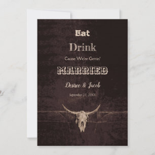 Rustic Brown Eat Drink Married Bull Skull Aankondiging
