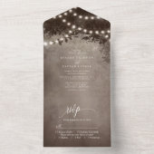 Rustic Brown Etheral Tree String Lights Wedding All In One Uitnodiging (Binnen)