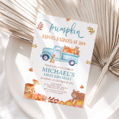 Rustic Brown Fall Pumpkin Truck 1st Birthday Kaart