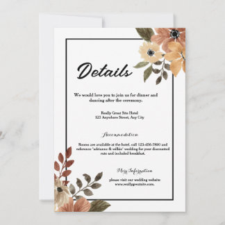Rustic Brown Floral Détails Mariage Carte de boîti