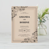 Rustic Brown Floral Wedding Invitation Kaart (Staand voorkant)