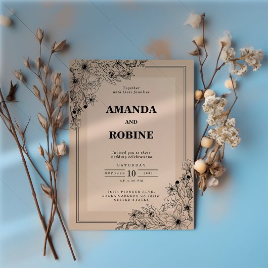 Rustic Brown Floral Wedding Invitation Kaart