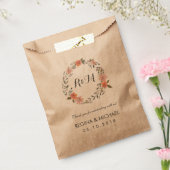 Rustic Brown Floral Wreath Monogram Wedding Party Bedankzakje (Gezegeld)