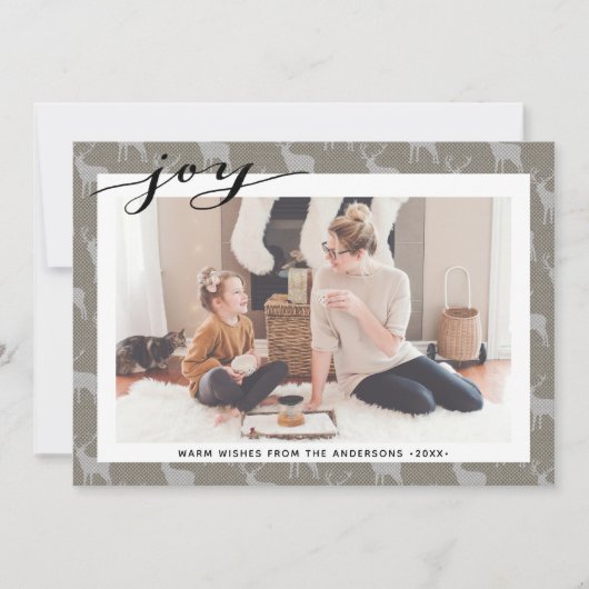 Rustic Brown Grey Burlap Elegant Script Minimalist Feestdagenkaart (Voorkant)